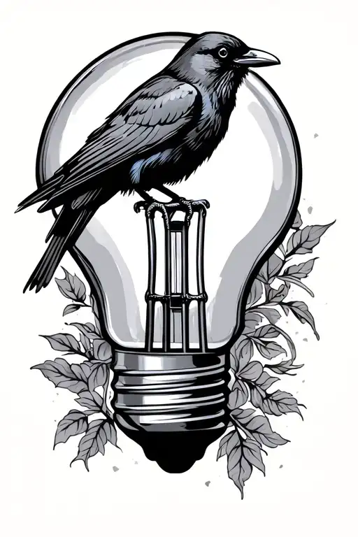 crow sitting on top a light bulb tattoo design idea