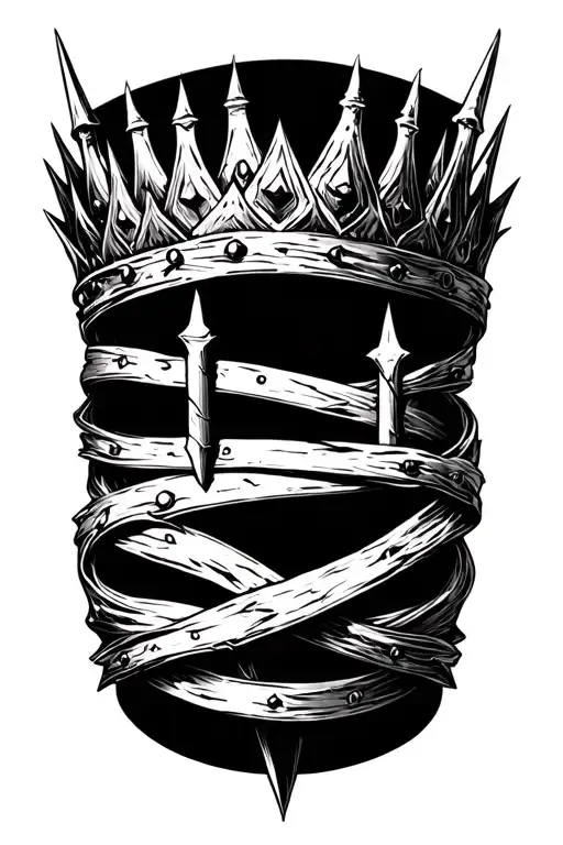 thorn crown with 3 nails cross wrapped tattoo design idea