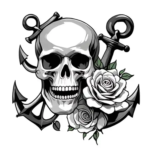 skull, rose and anchors  tattoo design idea