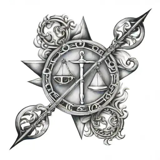 Libra Sagittarius zodiac sign tattoo design idea
