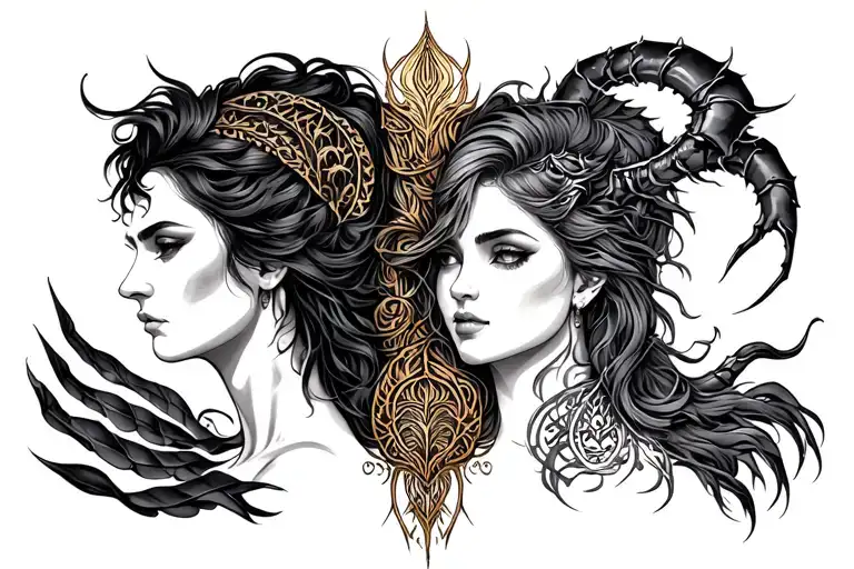 Gemini woman  And Scorpio man tattoo design idea
