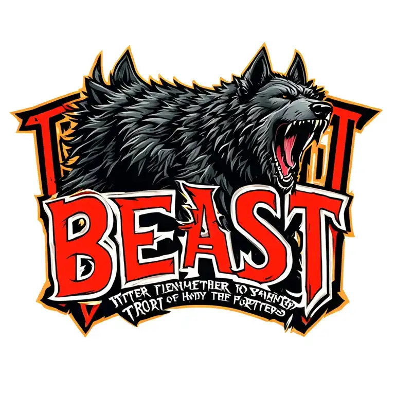 centered black howling werewolf with the word "BEAST" tattoo design idea