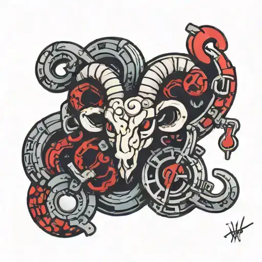 Aries symbol made of keys and red blood cells tattoo design idea