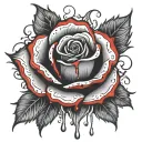 black rose with degraded of red and blood dripping tattoo design idea