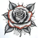 black rose with degraded of red and blood dripping tattoo design idea