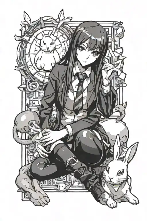 Makise Kurisu, with a bunnygir suit and another things what remenber steins gate tattoo design idea