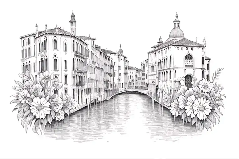 Venice Italy surrounded by wild flowers tattoo design idea
