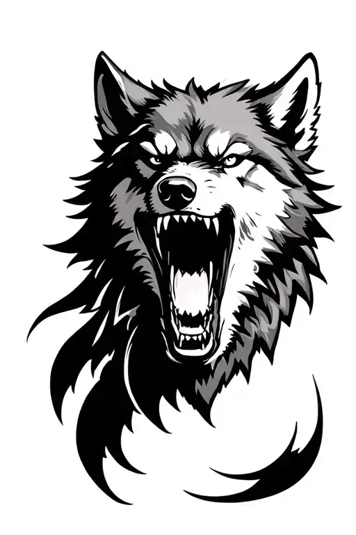 wolf angry wolf head shouting in chest tattoo tattoo design idea