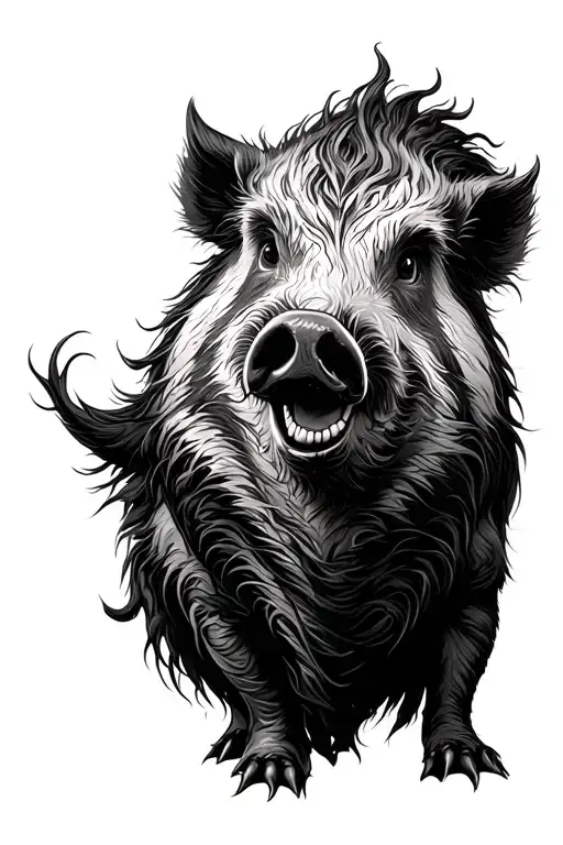 boar scratching oaktree tattoo design idea