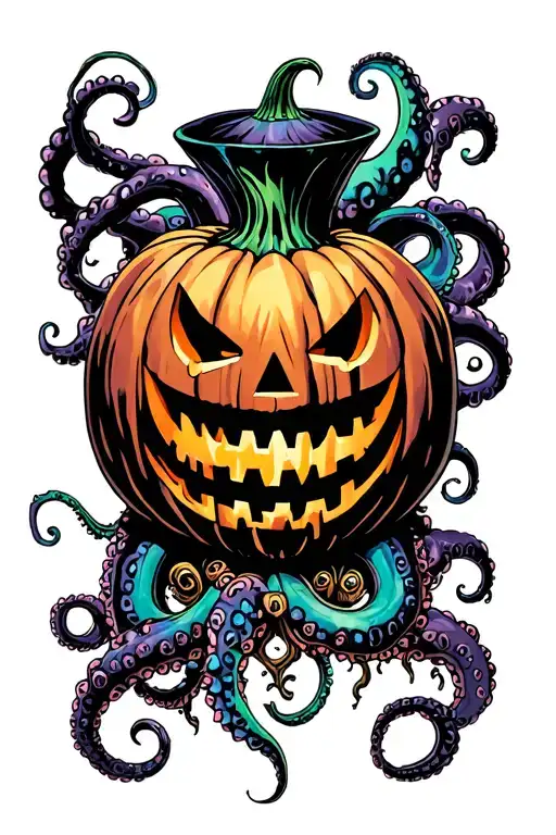 jack o lantern, tentacles, eldritch, deep space tattoo design idea