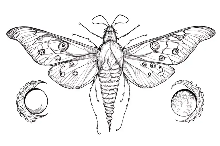 moth moon phases tattoo design idea
