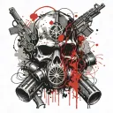 ww1 battle , skull, guns, gasmask tattoo design idea