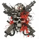 ww1 battle , skull, guns, gasmask tattoo design idea