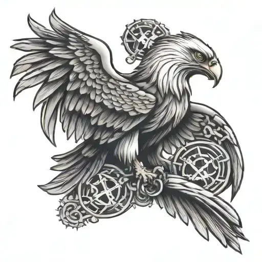 Eagle holding Swastik and wolf tattoo design idea