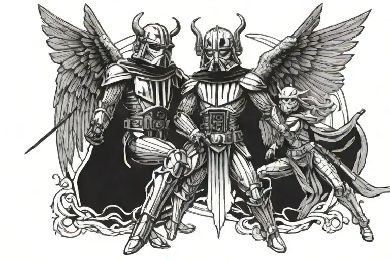 angels and demons sourounding a star wars tattoo design idea