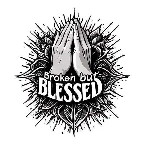 "Broken but Blessed " Praying Hands tattoo design idea