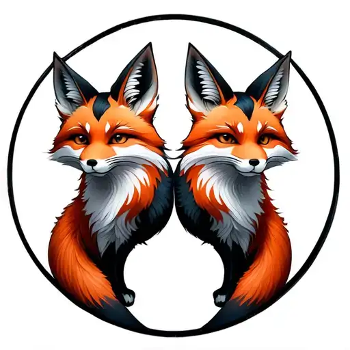 full body zenko and yako katsune fox in circle shape tattoo design idea