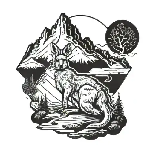 mountain with a kangaroo laying down tattoo design idea