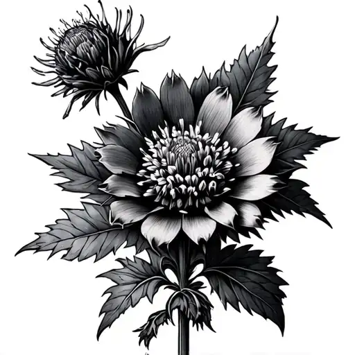 Sea holly flower tattoo design idea