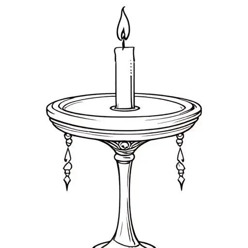 simple outline style candle with flame on a gothic stand.  tattoo design idea
