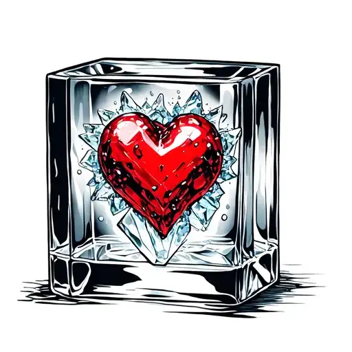heart in ice cube tattoo design idea
