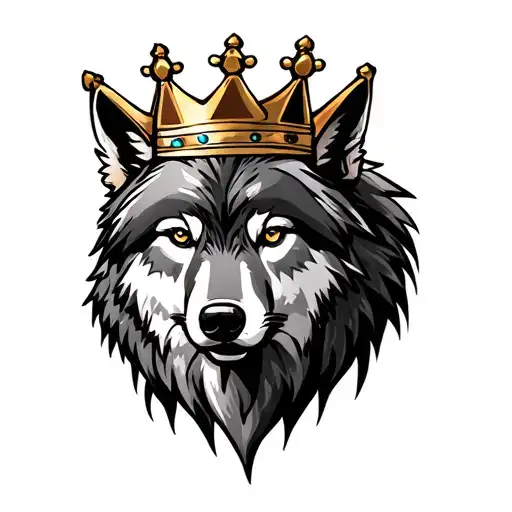 Big head lone wolf with crown on head tattoo design idea