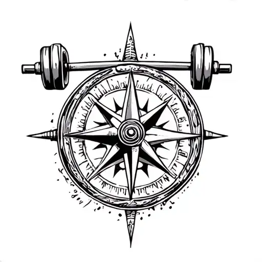 dwarven, compass, weightlifting barbell made tattoo design idea