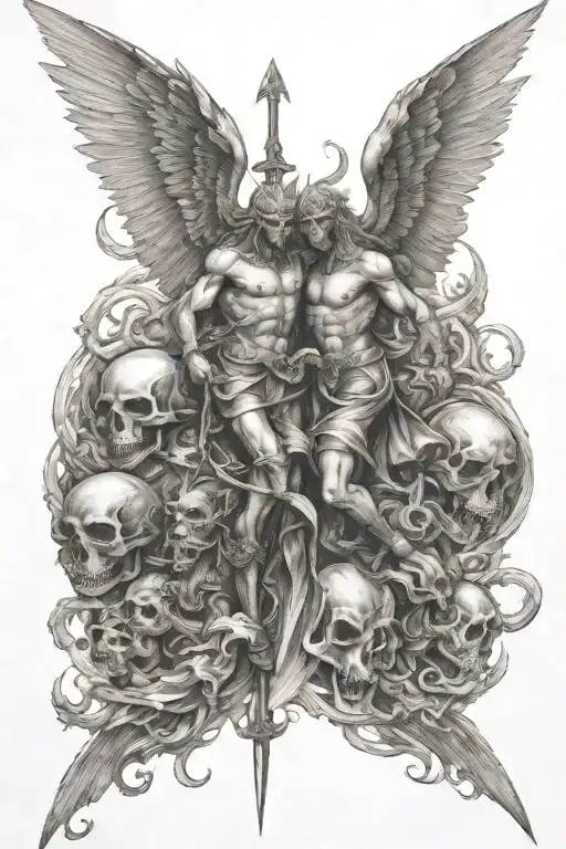 battle in heaven vs hell tattoo design idea
