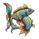 two weird looking fishes in ranbow colors tattoo design idea