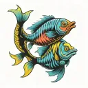 two weird looking fishes in ranbow colors tattoo design idea