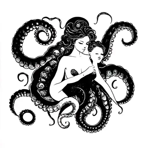 Tentacle monster has sex with beautiful woman tattoo design idea