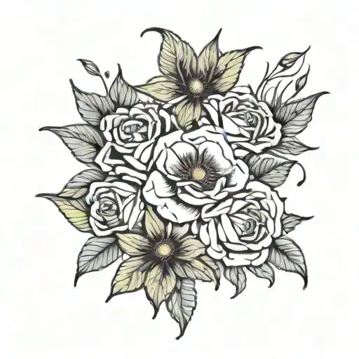 half sleeve roses, lilly and sunflower witha medusa outline with locs  tattoo design idea