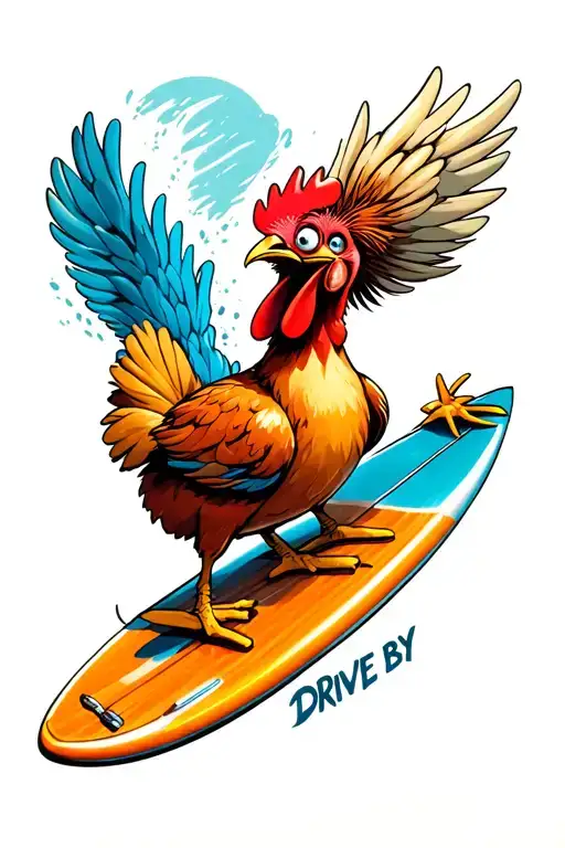 chicken joe of the movie surfs up with some of the lyrics of drive by incubus  tattoo design idea