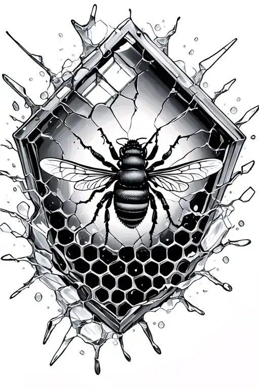 broken glass and bee hive tattoo design idea