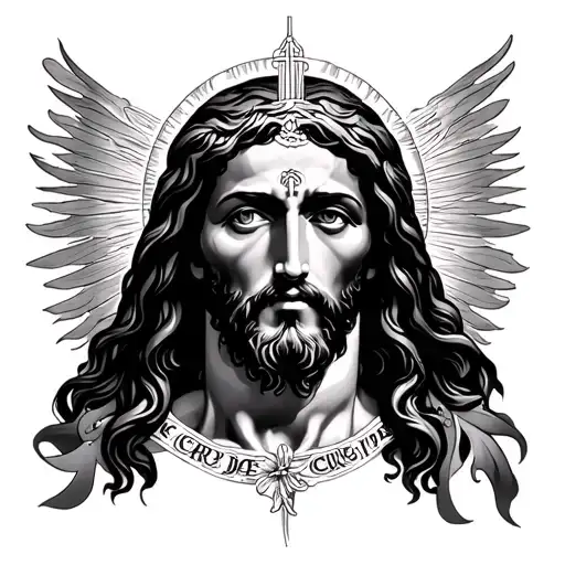 Japanese Fusion Full arm with Cruz de Jesus Christ tattoo design idea