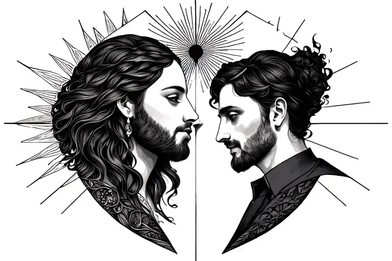 husband and wife into one with god in the center tattoo design idea