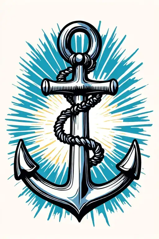 anchor surrounded by light rays coming tattoo design idea
