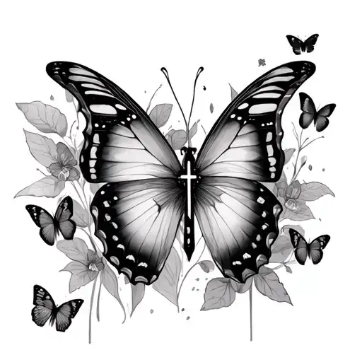 "Wendy" Cross Butterflies tattoo design idea