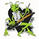 praying mantis playing an electric guitar tattoo design idea