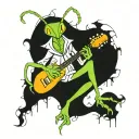 praying mantis playing an electric guitar tattoo design idea