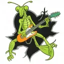 praying mantis playing an electric guitar tattoo design idea