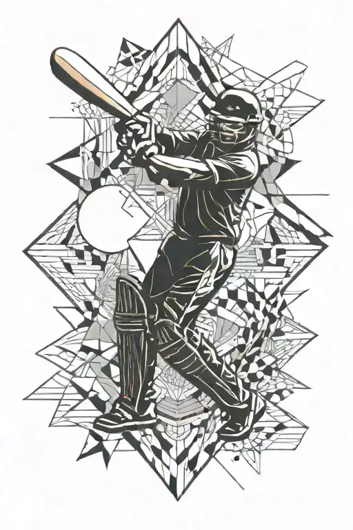 cricket batsmen playing a cricket shot with a cricket themed background  tattoo design idea