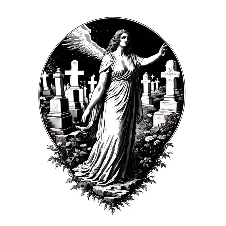 cemetery scene going into heaven, Salvador Dali  tattoo design idea