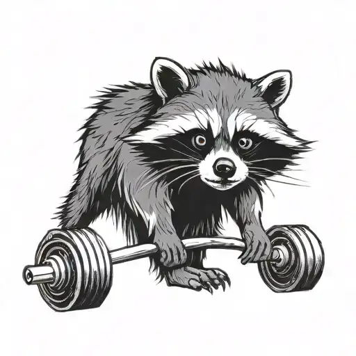 Racoon deadlifting barbell tattoo design idea