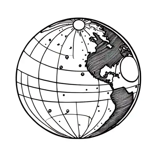 earth globe with a sun and moon phases tattoo design idea