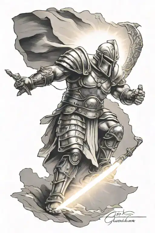 beam of light saving a gladiator from danger  tattoo design idea