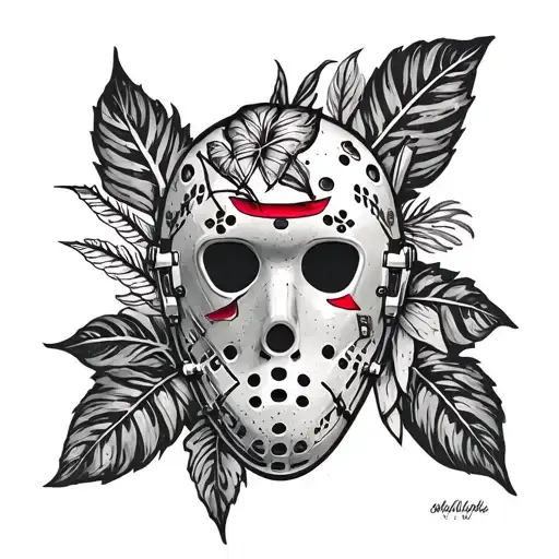 hockey goalie mask and plants tattoo design idea