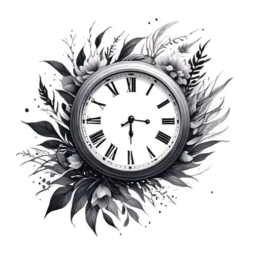 round clock with pattern incorporating elements of plants tattoo design idea