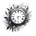 round clock with pattern incorporating elements of plants tattoo design idea