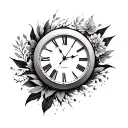 round clock with pattern incorporating elements of plants tattoo design idea